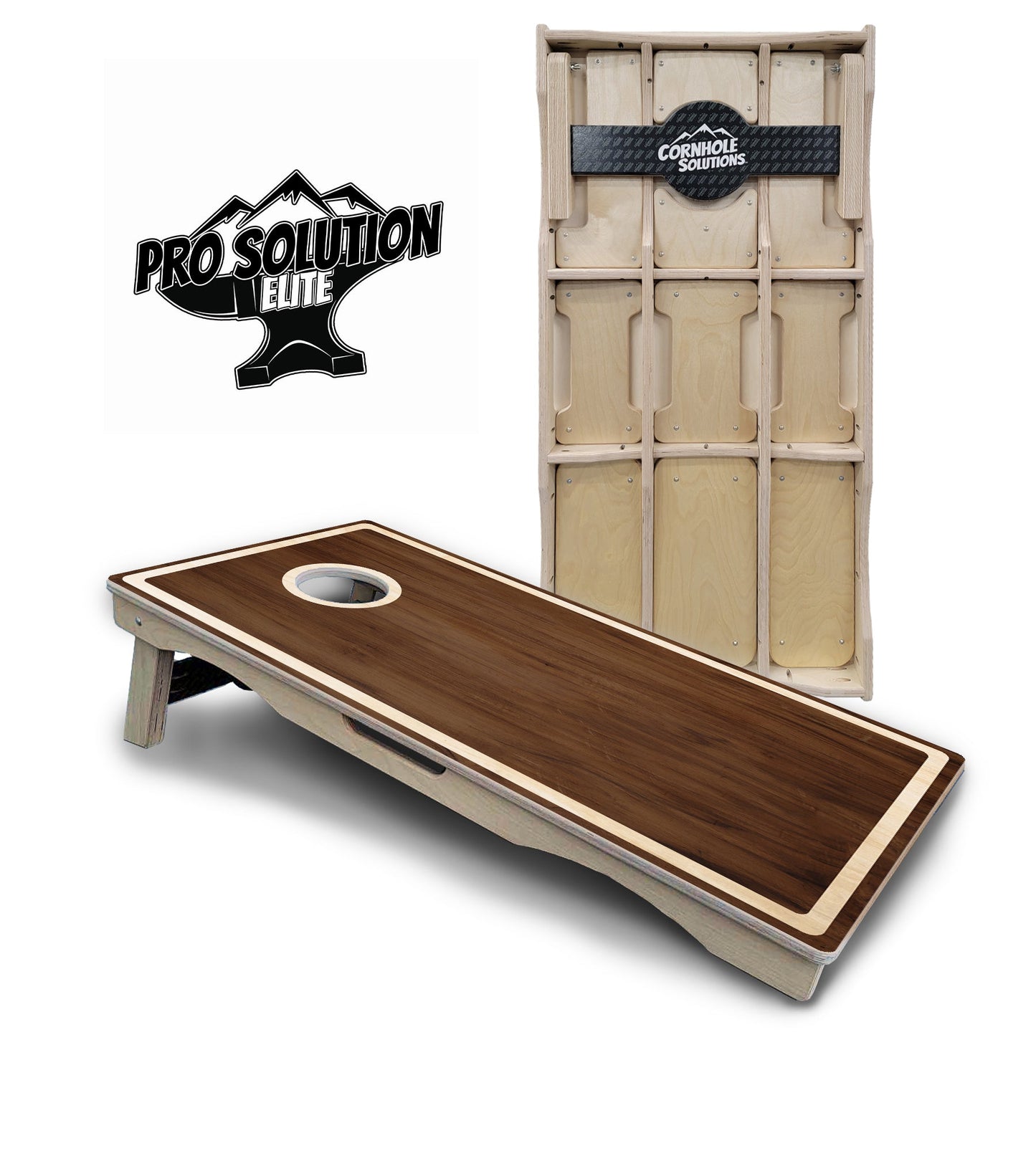 Dark Wood Natural Border Cornhole Boards - Pro Solution Elite Series