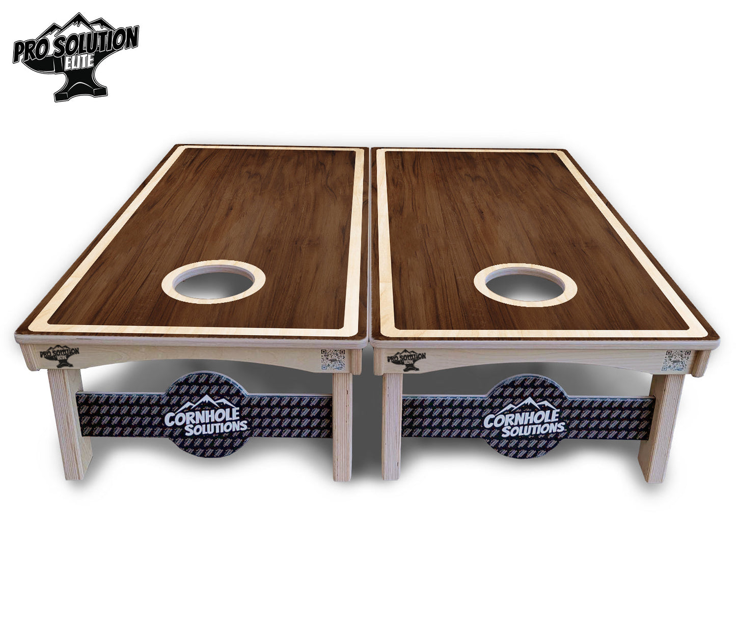 Dark Wood Natural Border Cornhole Boards - Pro Solution Elite Series