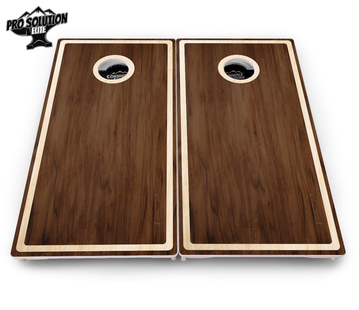Dark Wood Natural Border Cornhole Boards - Pro Solution Elite Series