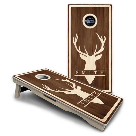 Personalized Buck Woodgrain Cornhole Boards – Pro Lite or Pro Elite