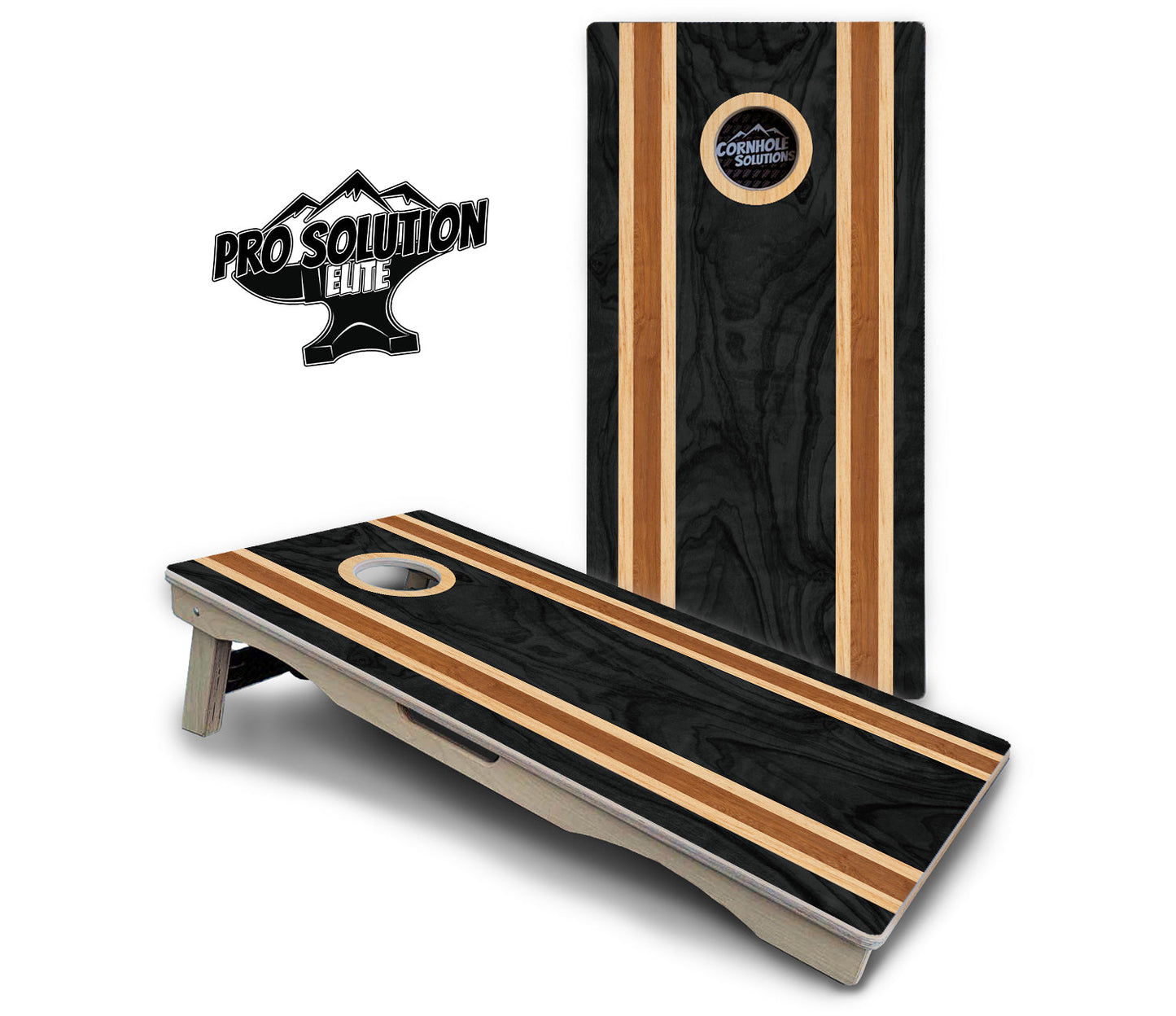 Dark Wood Stripe Cornhole Boards - Pro Solution Elite Series