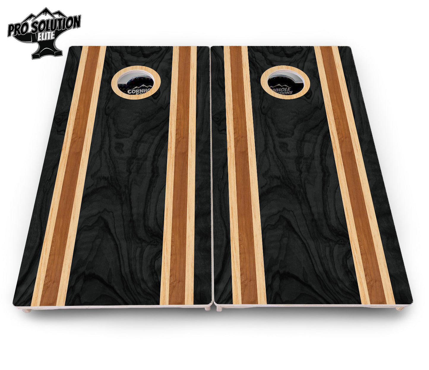 Dark Wood Stripe Cornhole Boards - Pro Solution Elite Series