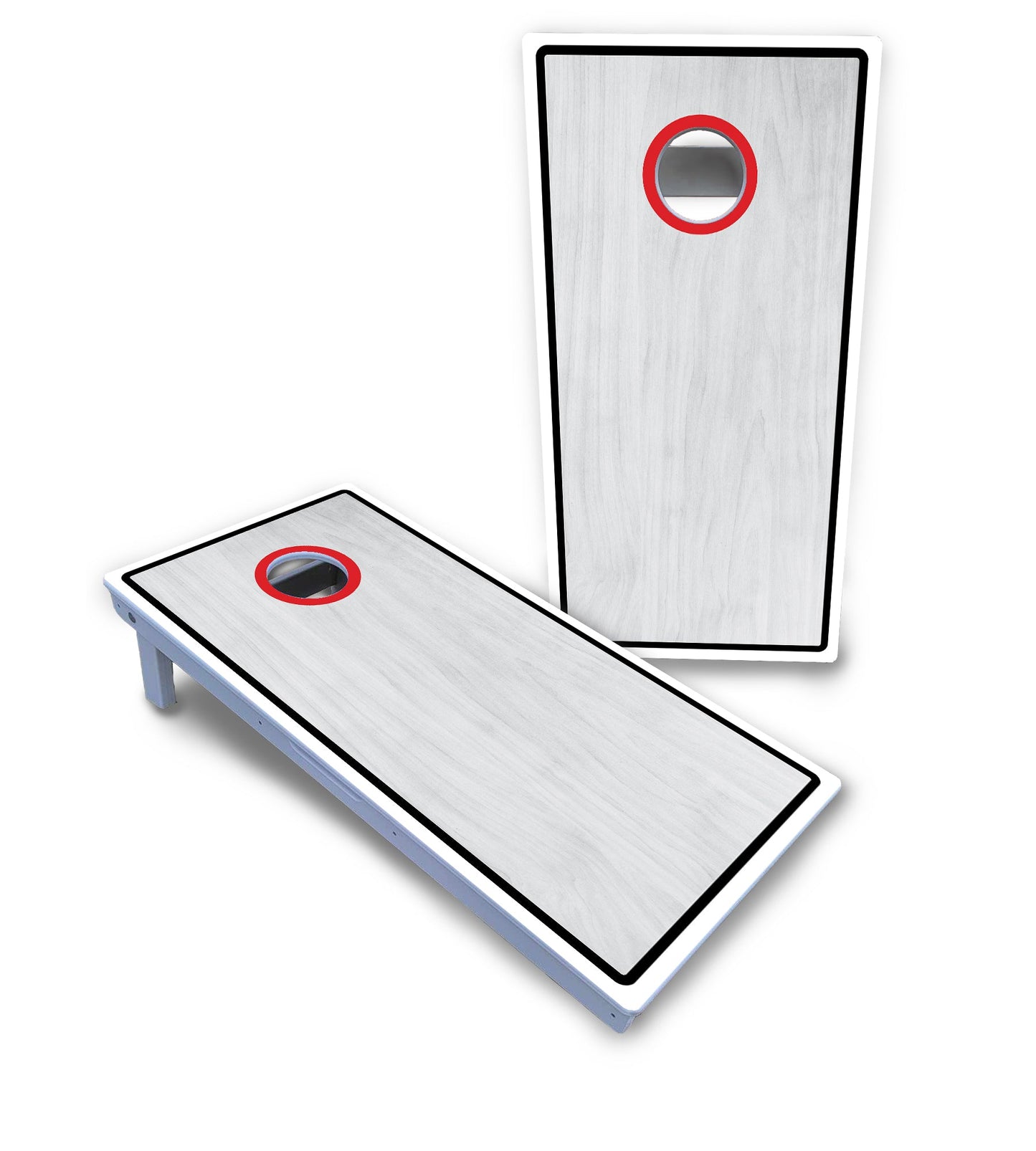 Red/Black Hole Ring Grey Wash Cornhole Boards - All Weather Series