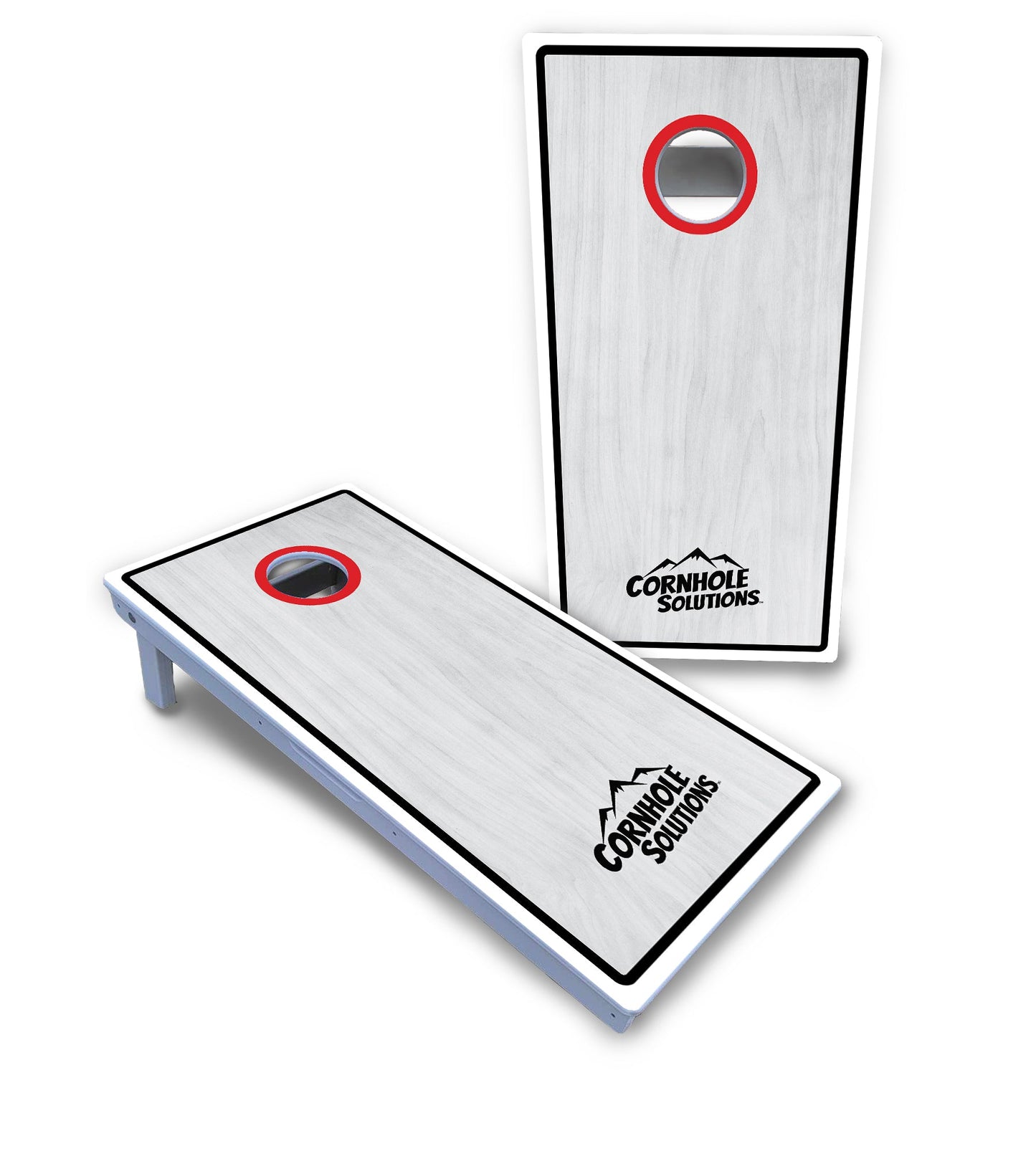 Red/Black Hole Ring Grey Wash Cornhole Boards - All Weather Series