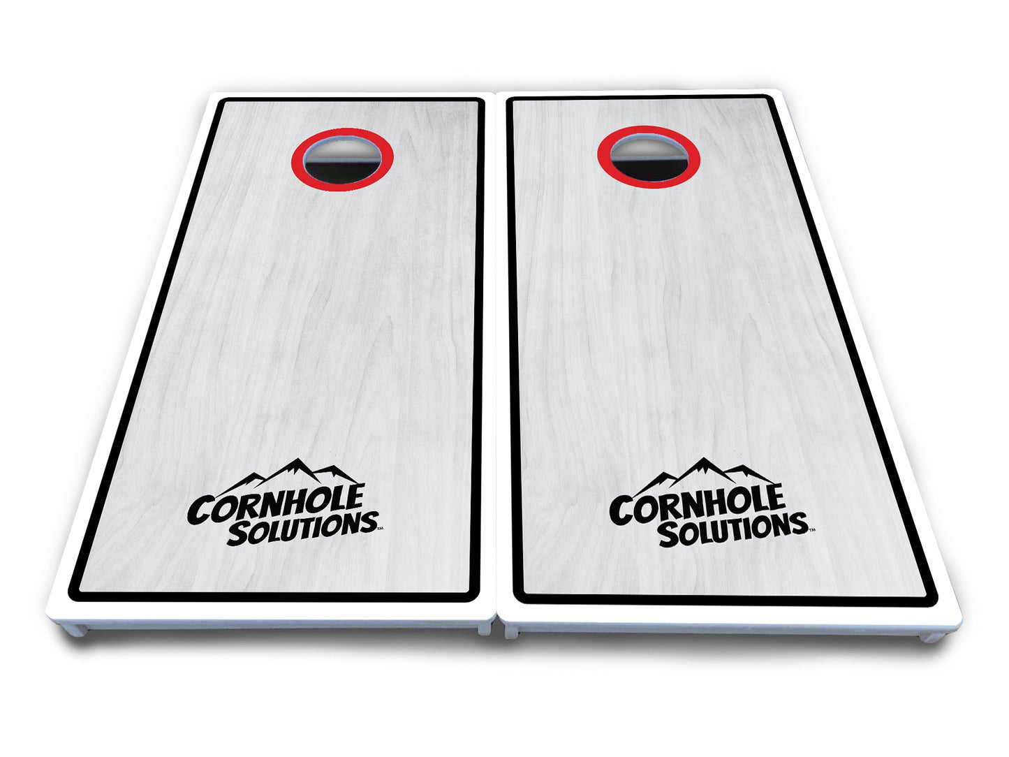 Red/Black Hole Ring Grey Wash Cornhole Boards - All Weather Series