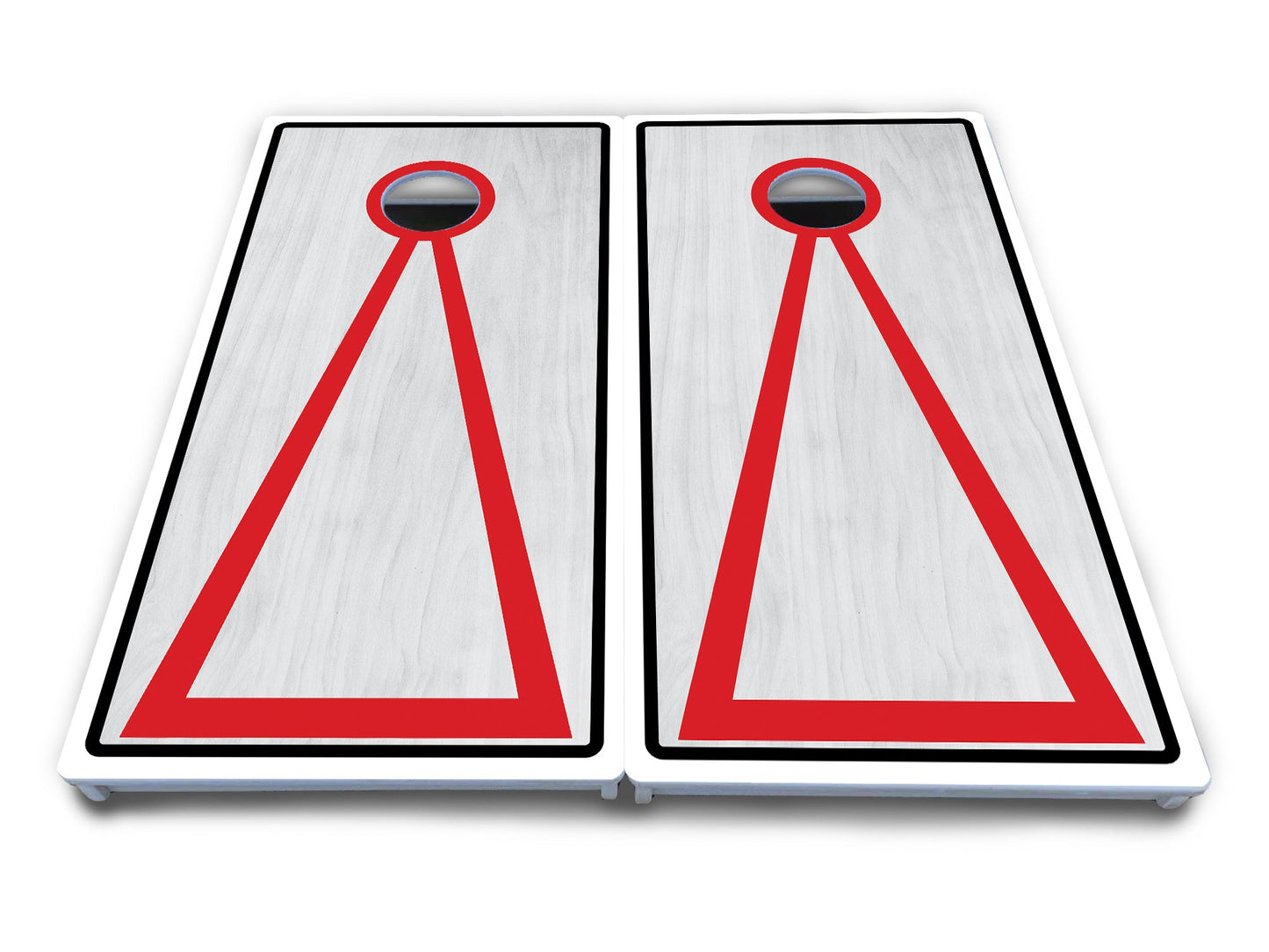 Red/Black Hole Ring Grey Wash Cornhole Boards - All Weather Series