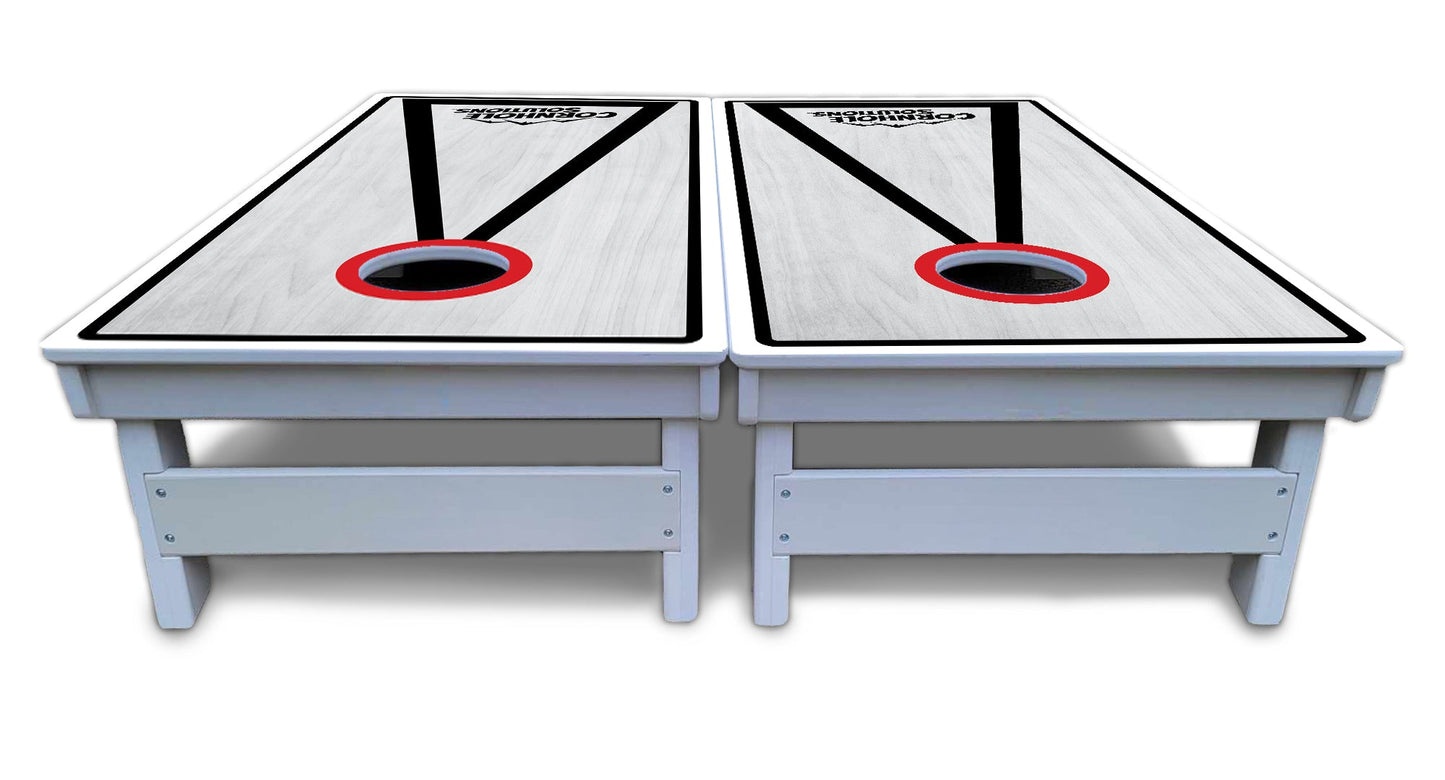 Red/Black Hole Ring Grey Wash Cornhole Boards - All Weather Series