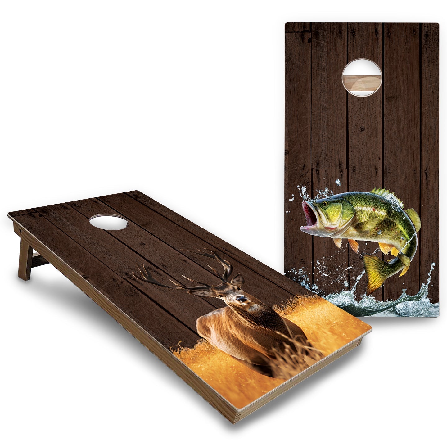 Colorful Deer & Fish Cornhole Boards - Backyard Series