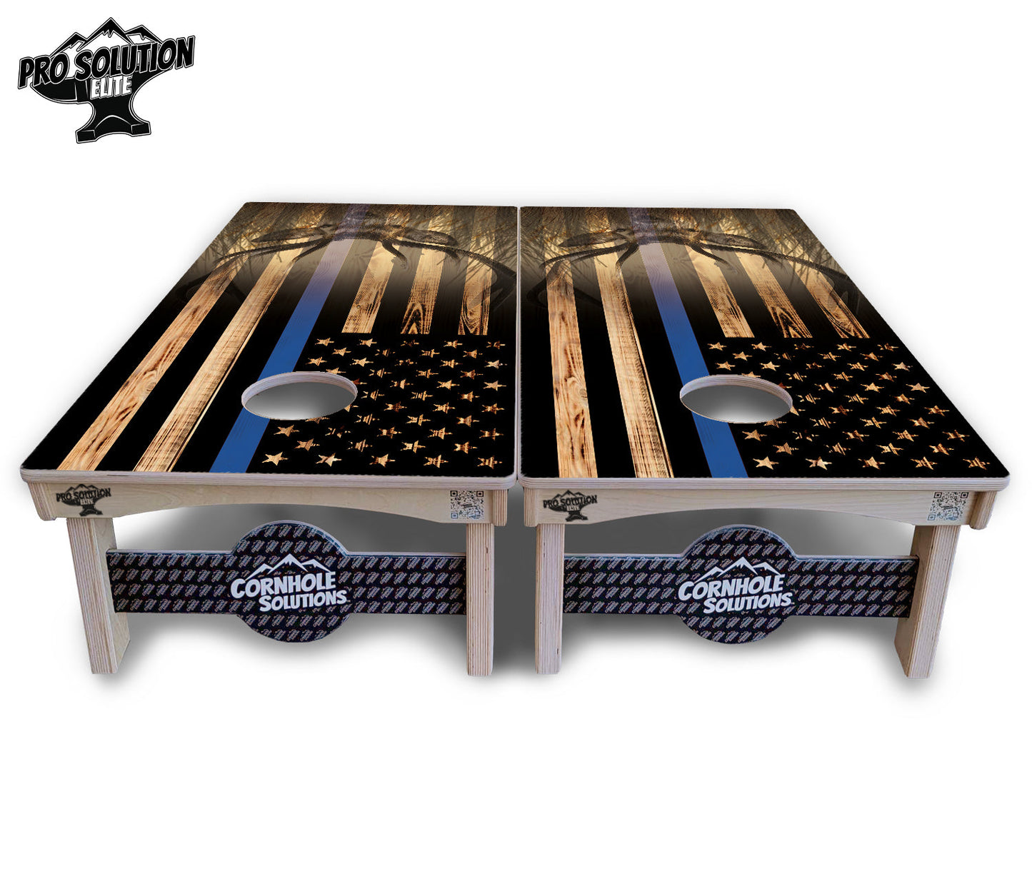 Blue & Red Line Flag Deer & Fish Flag Cornhole Boards - Pro Solution Elite Series