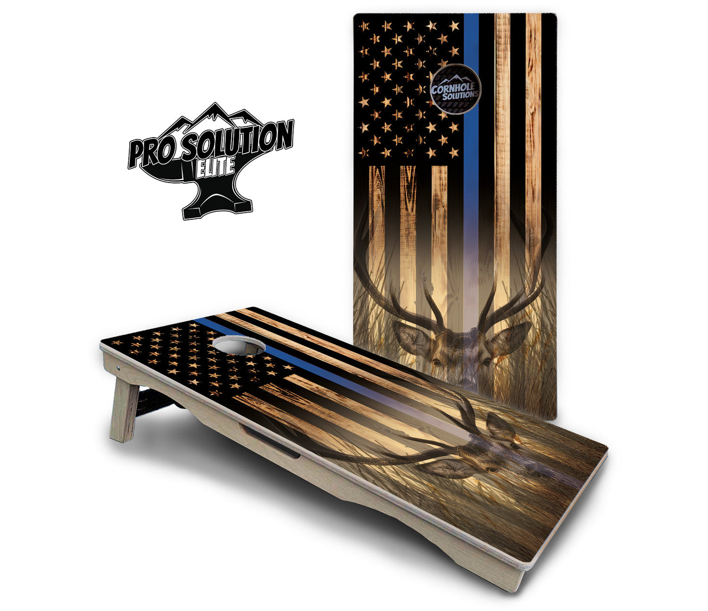 Blue & Red Line Flag Deer & Fish Flag Cornhole Boards - Pro Solution Elite Series
