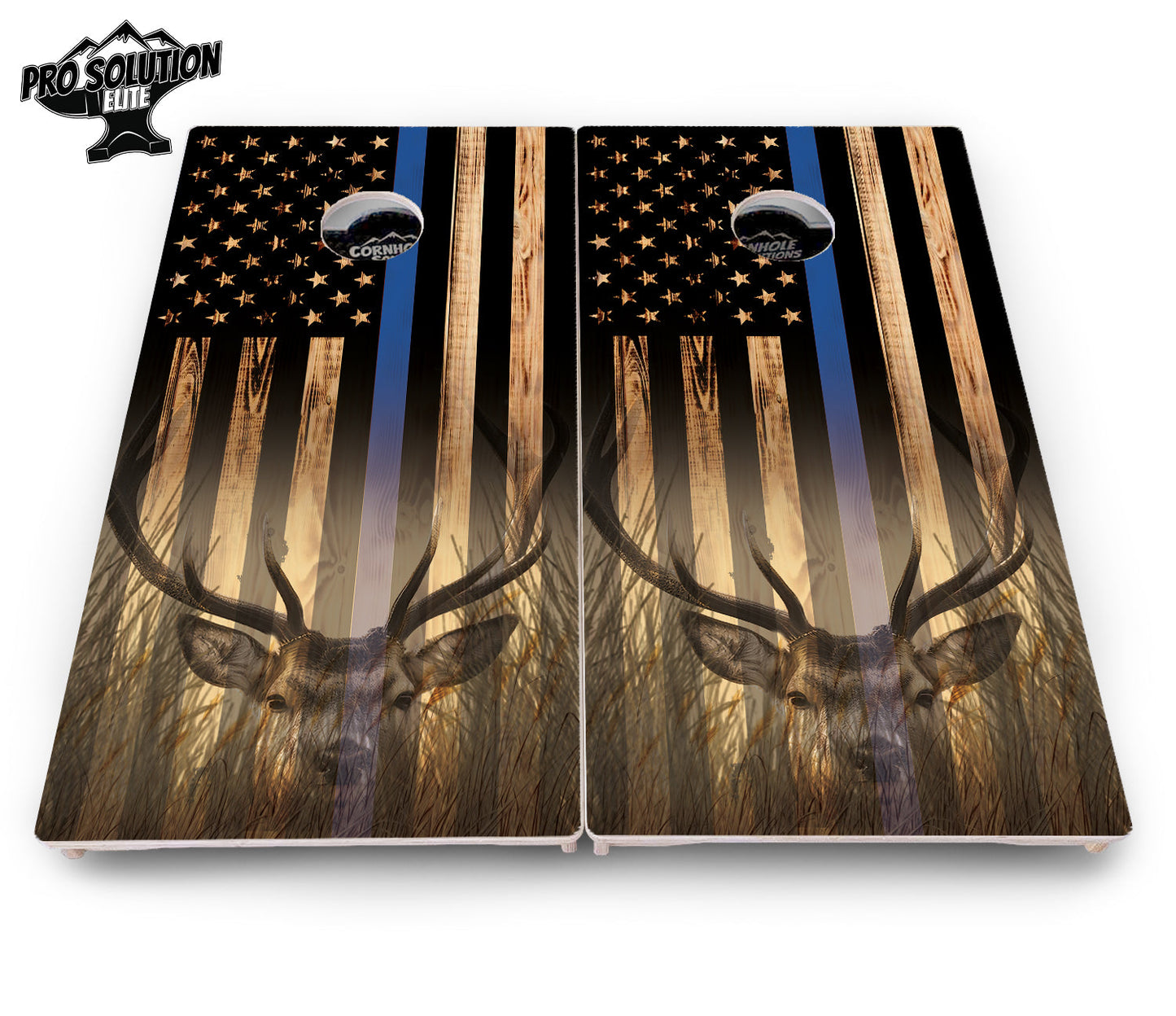 Blue & Red Line Flag Deer & Fish Flag Cornhole Boards - Pro Solution Elite Series