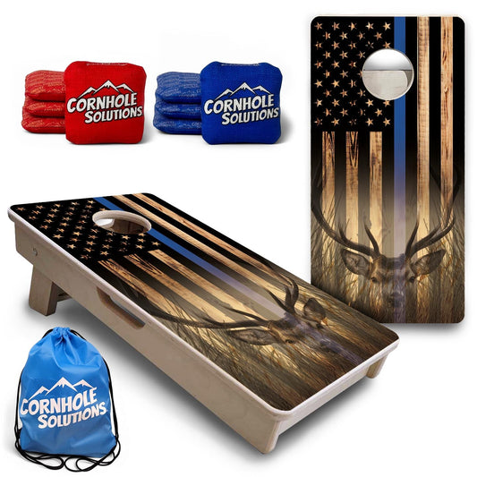 Blue Line Hidden Deer Flag - Mini or Vacation Size Cornhole Boards