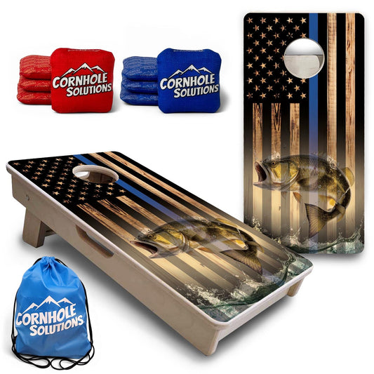 Blue Line Hidden Fish Flag - Mini or Vacation Size Cornhole Boards