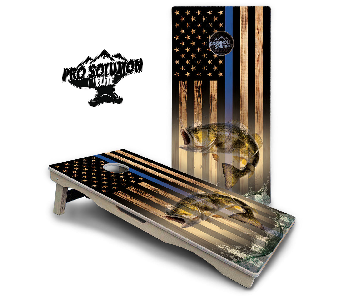 Blue & Red Line Flag Deer & Fish Flag Cornhole Boards - Pro Solution Elite Series
