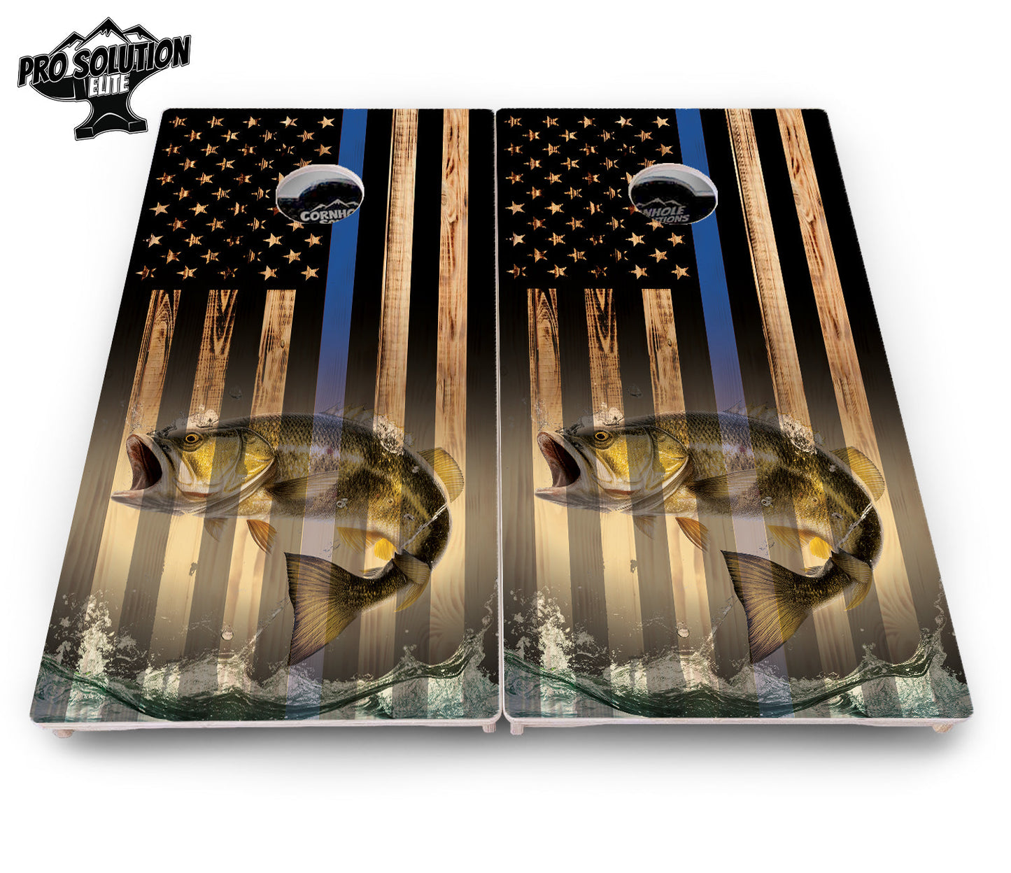 Blue & Red Line Flag Deer & Fish Flag Cornhole Boards - Pro Solution Elite Series