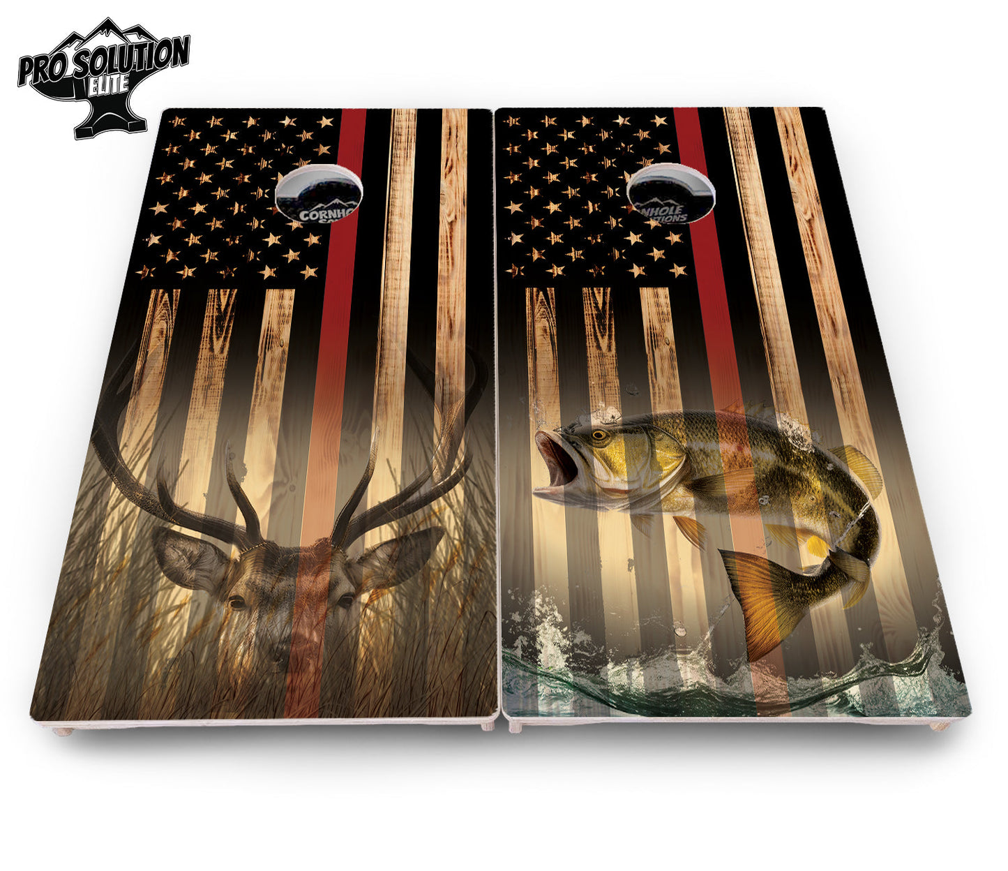 Blue & Red Line Flag Deer & Fish Flag Cornhole Boards - Pro Solution Elite Series