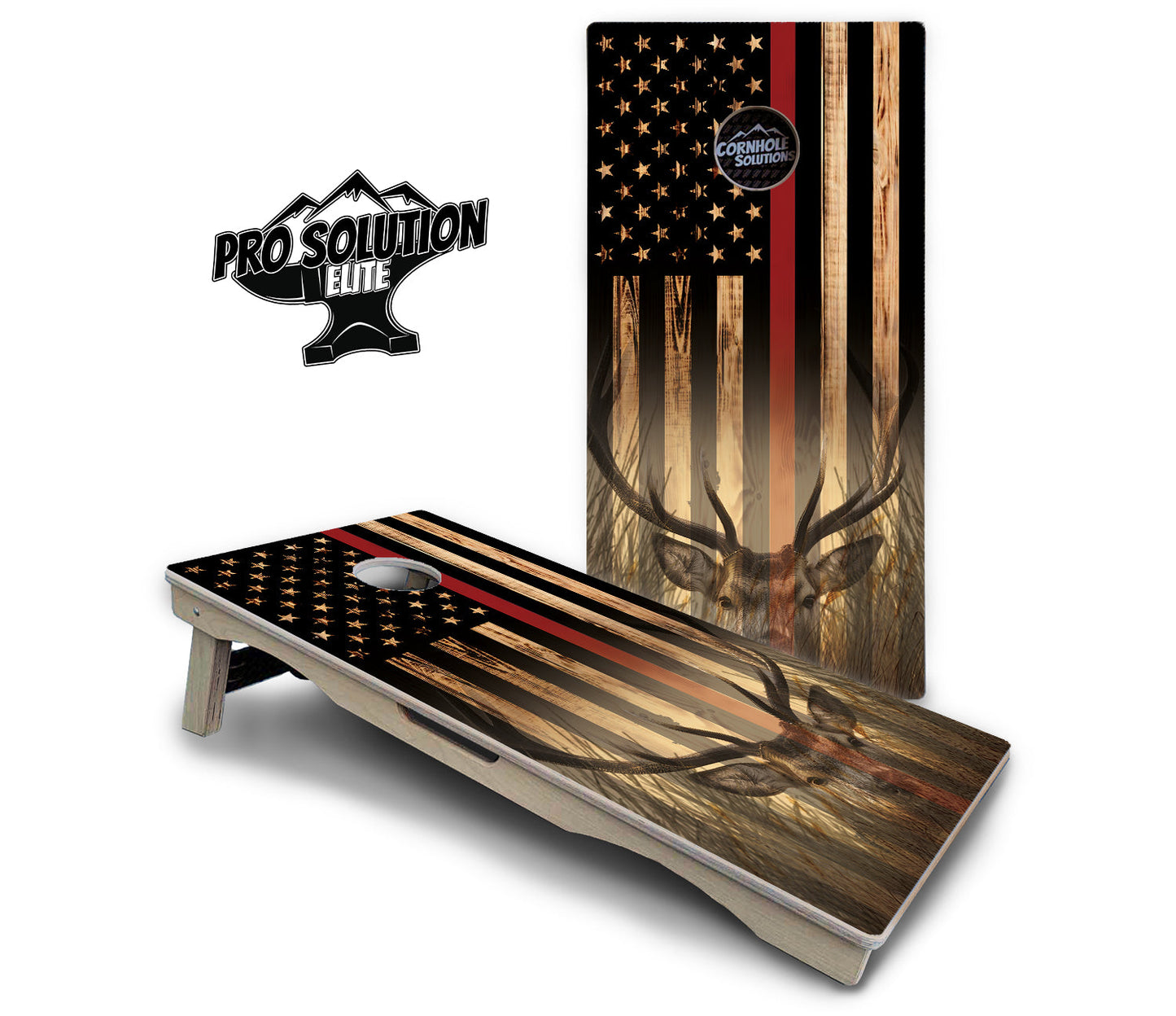 Blue & Red Line Flag Deer & Fish Flag Cornhole Boards - Pro Solution Elite Series