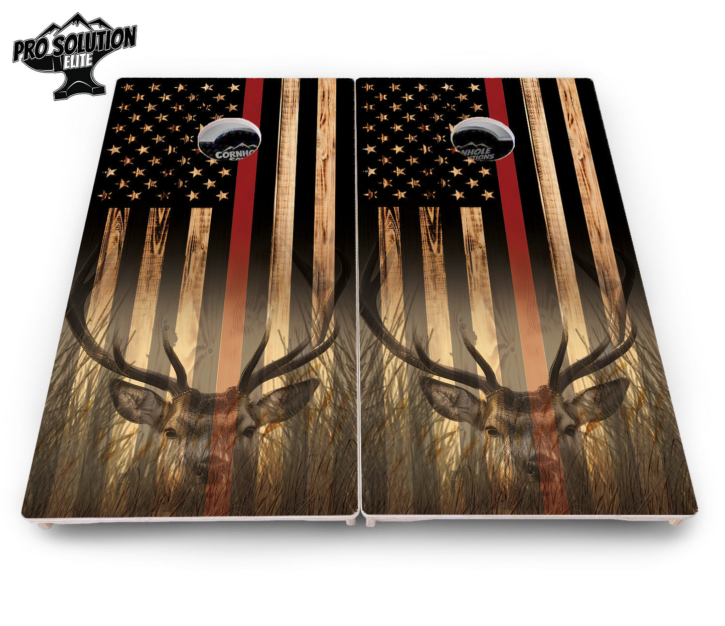 Blue & Red Line Flag Deer & Fish Flag Cornhole Boards - Pro Solution Elite Series