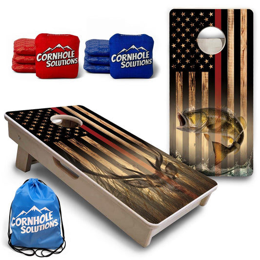 Red Line Hidden Deer & Fish Flag - Mini or Vacation Size Cornhole Boards