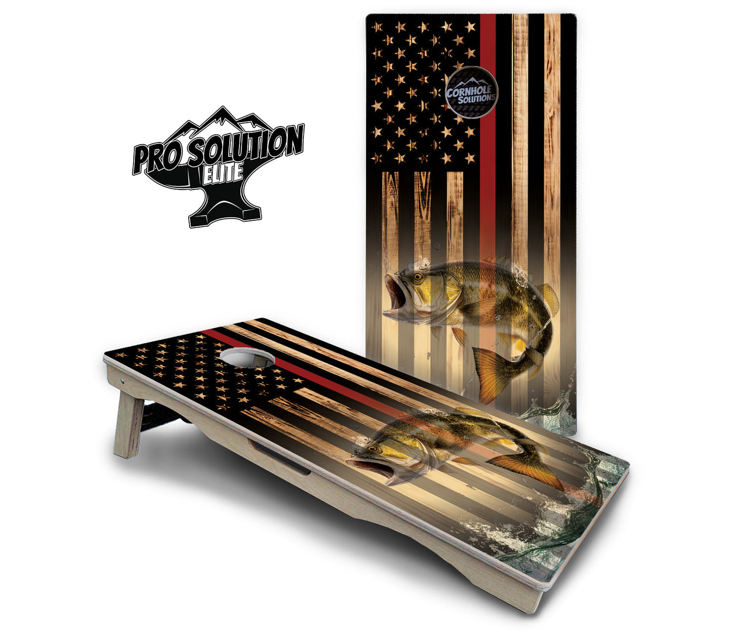 Blue & Red Line Flag Deer & Fish Flag Cornhole Boards - Pro Solution Elite Series