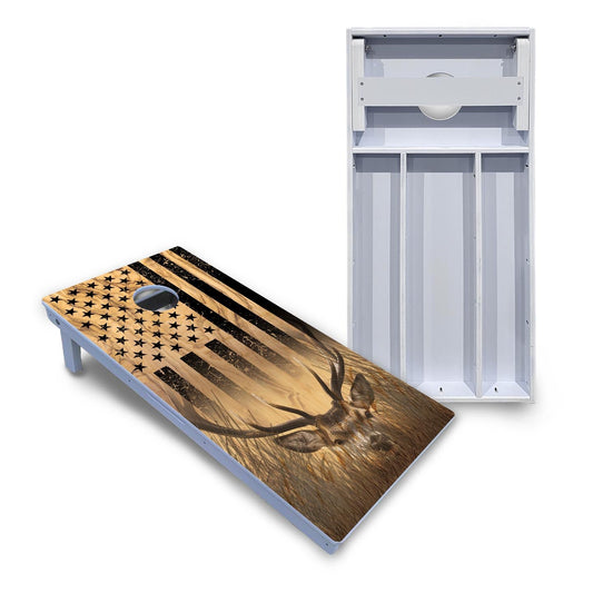 Light Wood Flag Deer & Fish Cornhole Boards - All Weather Series