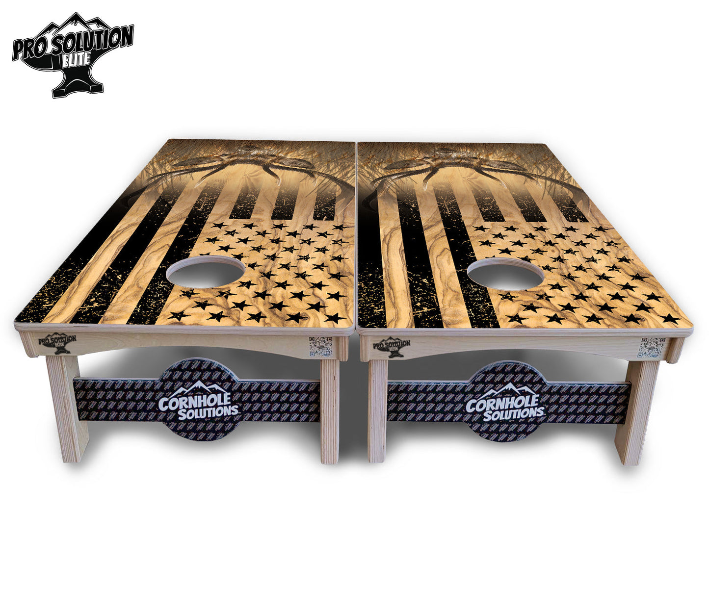 Light Wood Deer & Fish Cornhole Boards - Pro Solution Elite Series