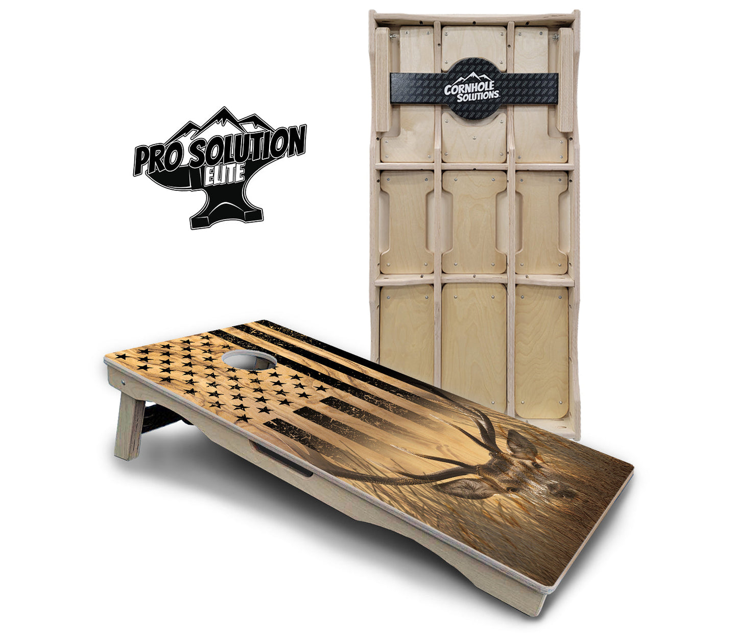 Light Wood Deer & Fish Cornhole Boards - Pro Solution Elite Series