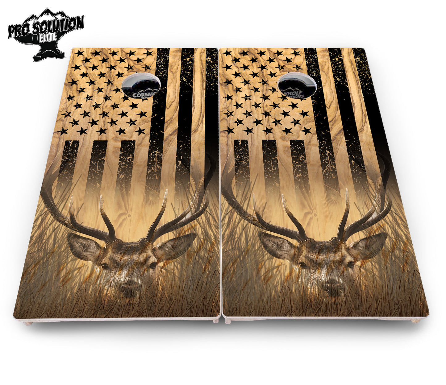 Light Wood Deer & Fish Cornhole Boards - Pro Solution Elite Series