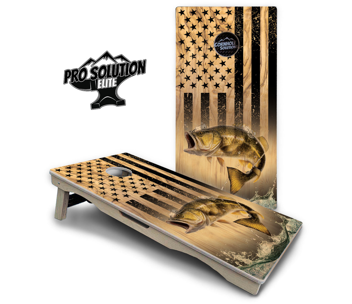 Light Wood Deer & Fish Cornhole Boards - Pro Solution Elite Series