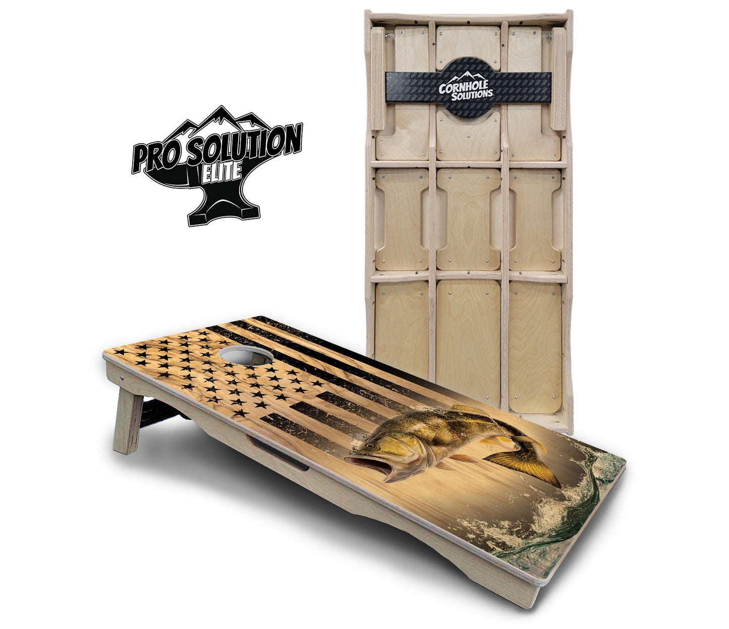Light Wood Deer & Fish Cornhole Boards - Pro Solution Elite Series