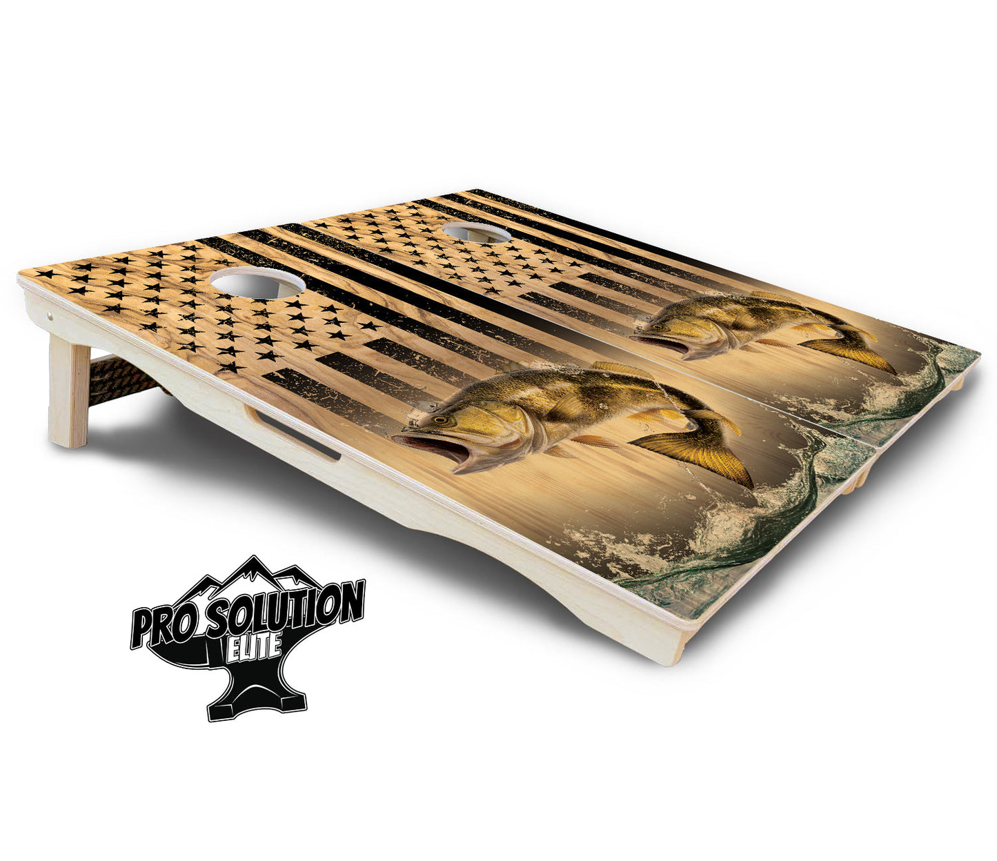 Light Wood Deer & Fish Cornhole Boards - Pro Solution Elite Series