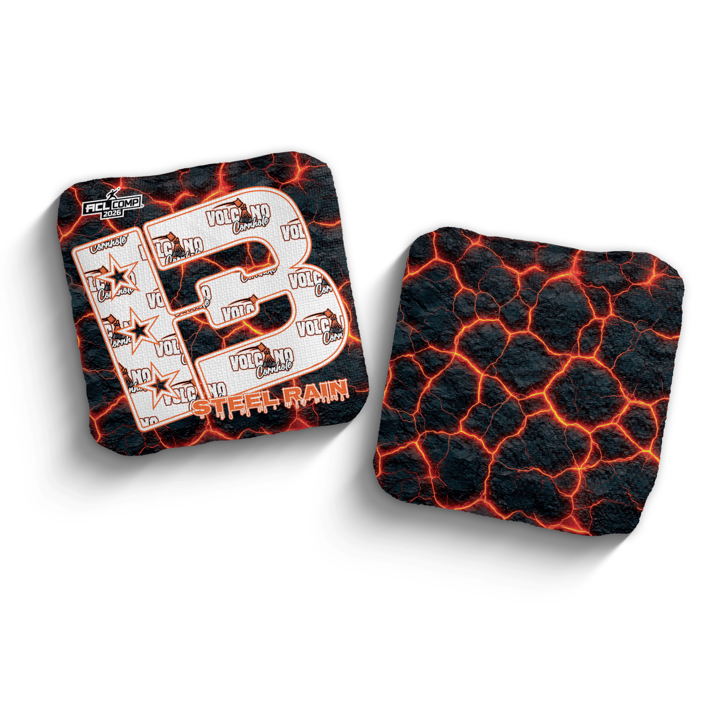 2026 Brotherhood Cornhole Steel Rain Volcano Cornhole Collaboration ACL Comp Stamped Cornhole Bags