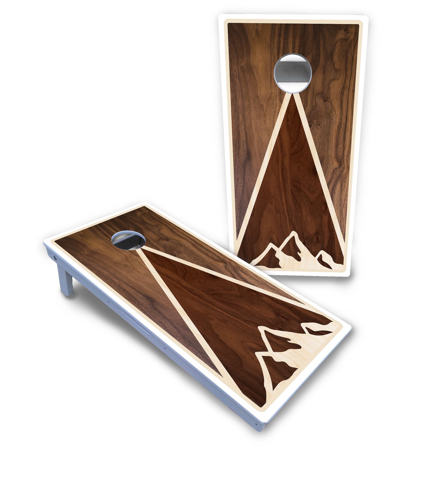 Stained Mountain Scene Cornhole Boards - All Weather Series