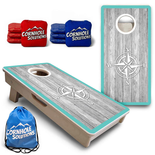 Coastal Compass Teal - Mini or Vacation Size Cornhole Boards