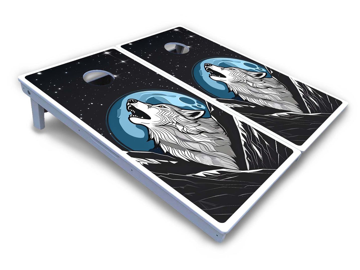 Wolf Howling at Moon Cornhole Boards - All Weather Series