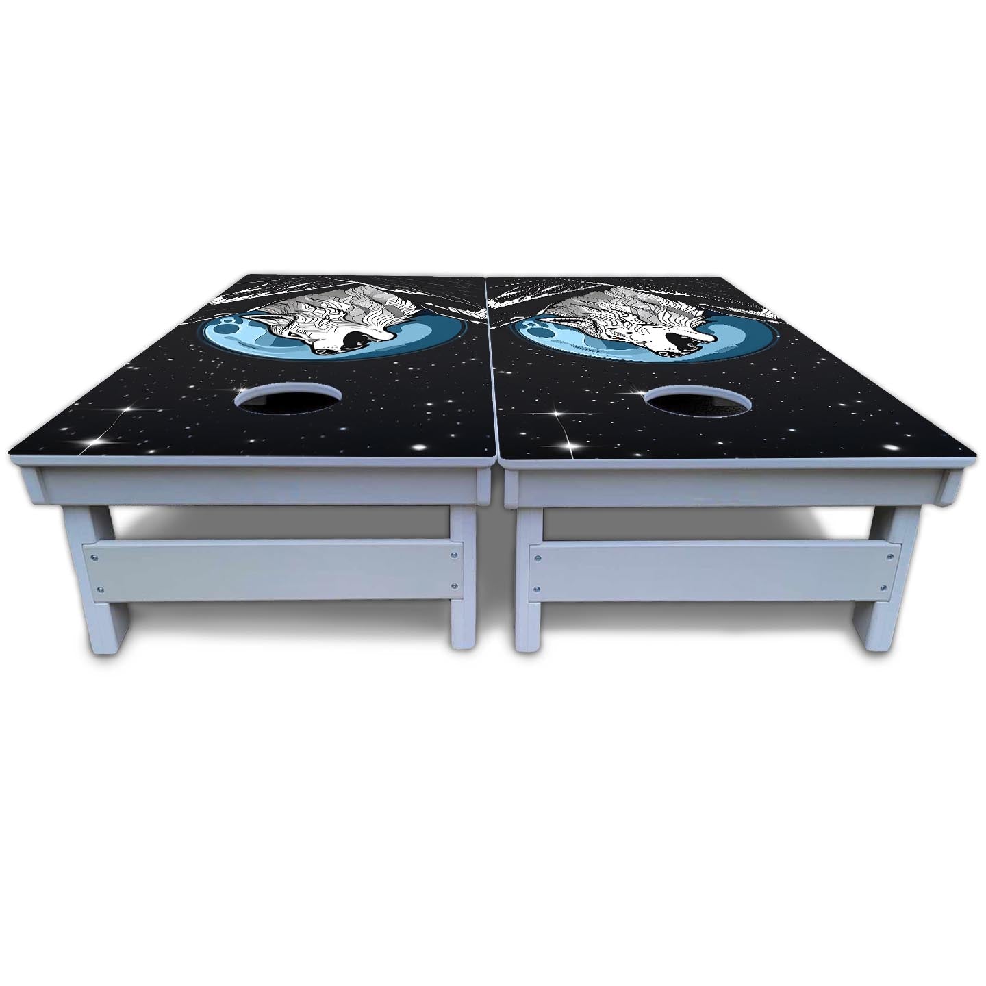 Wolf Howling at Moon Cornhole Boards - All Weather Series