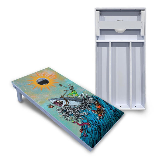 Artist Series Cornhole Boards - All Weather Series - Great White Wave