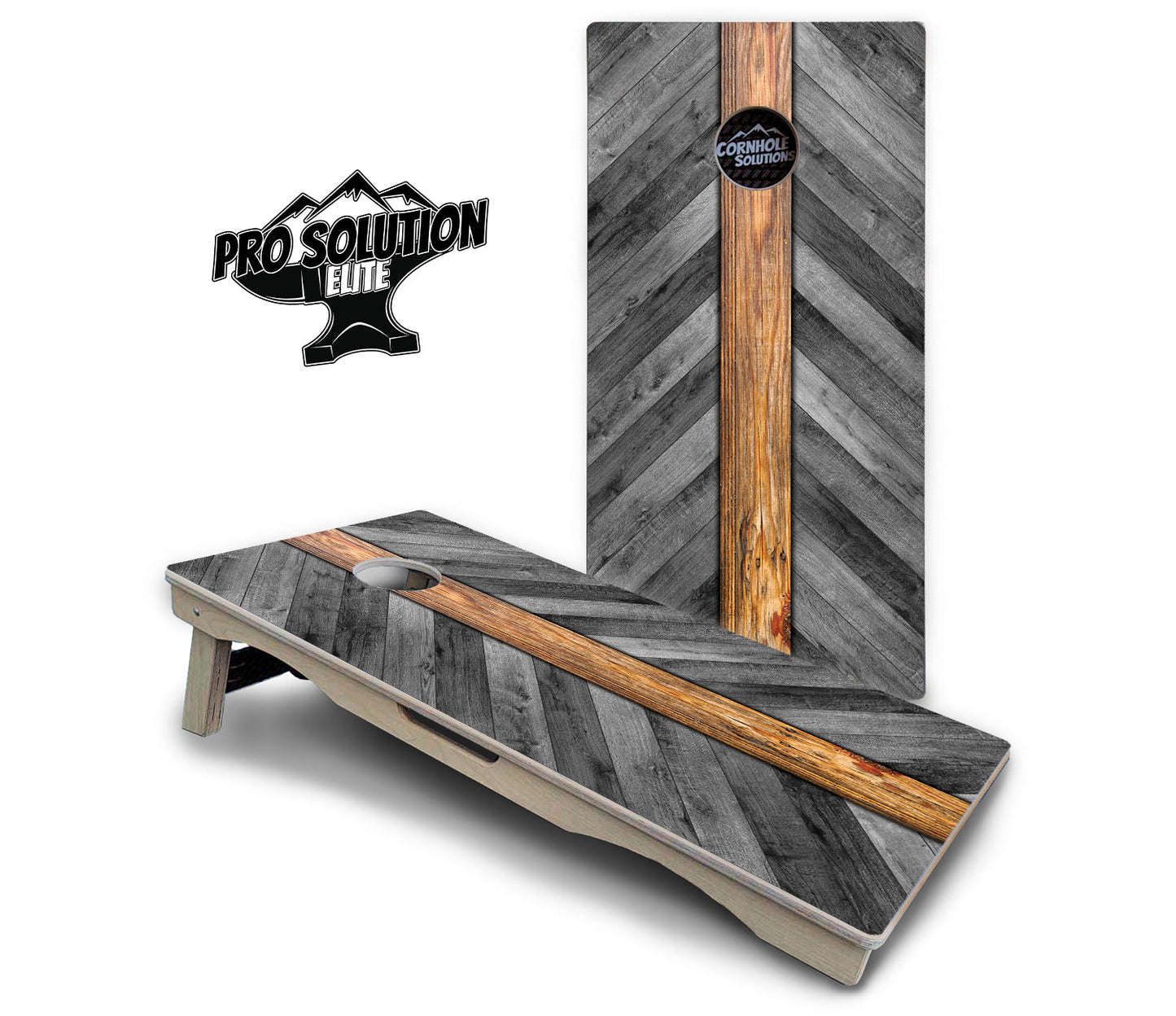 Grey Herringbone Cornhole Boards - Pro Solution Elite Series