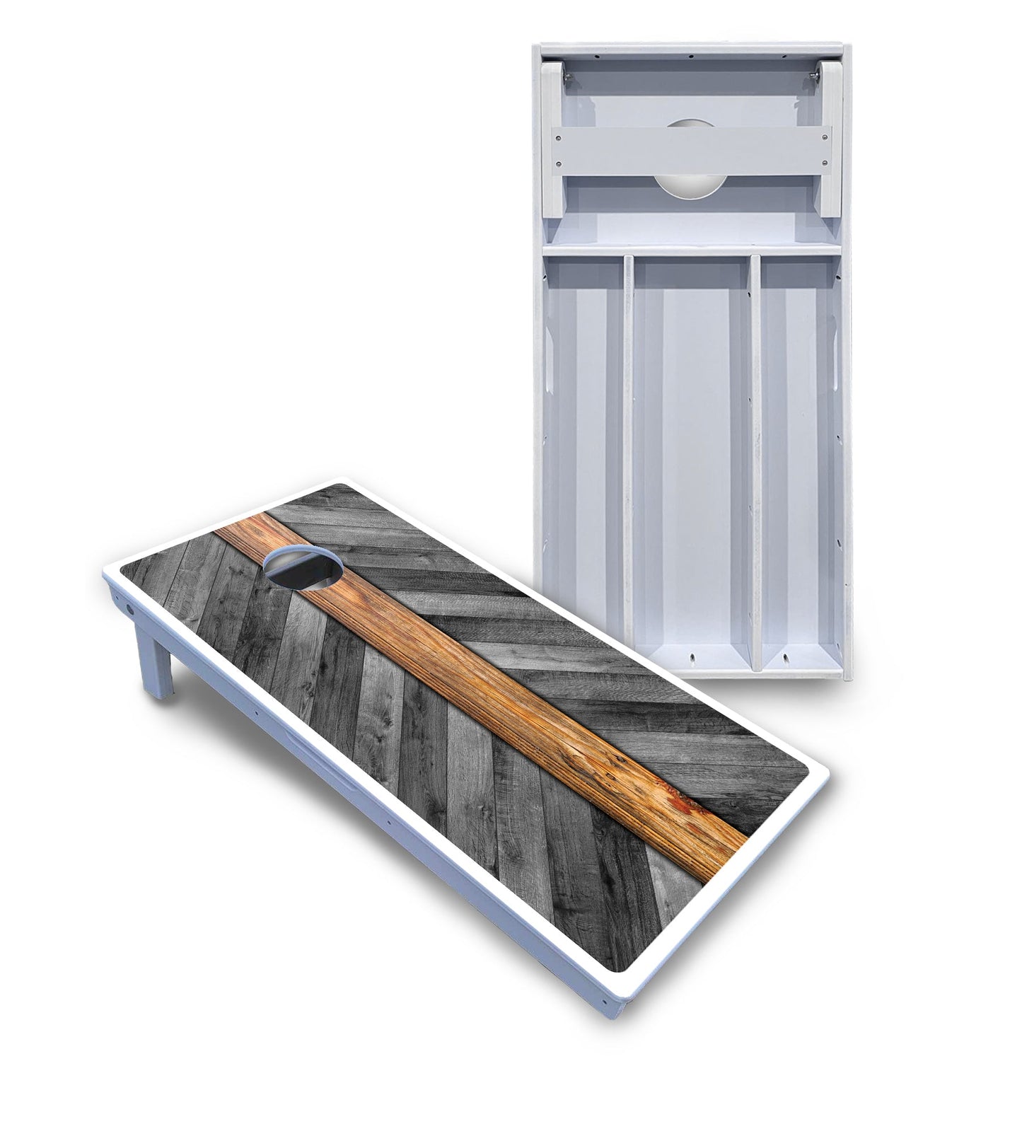 Grey Herringbone Cornhole Boards - All Weather Series