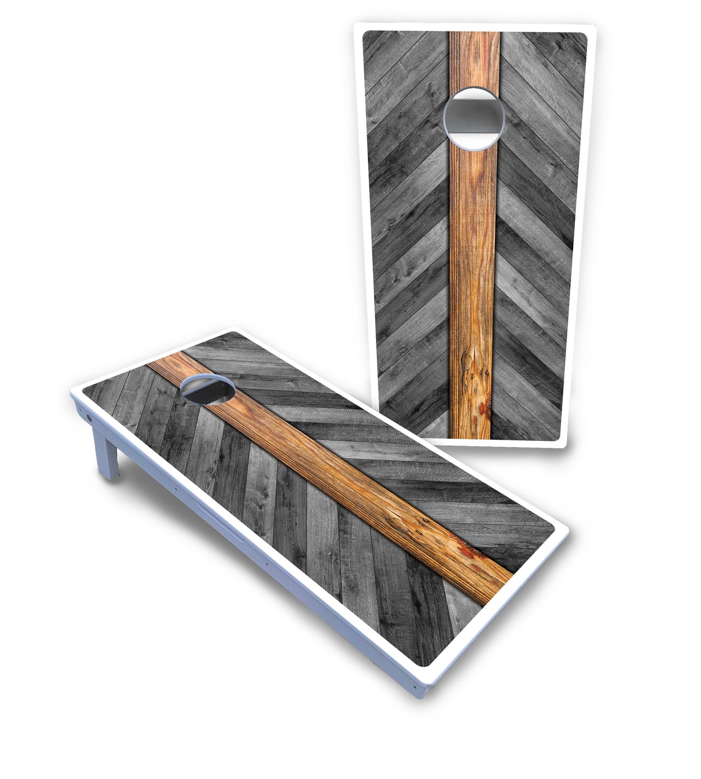 Grey Herringbone Cornhole Boards - All Weather Series