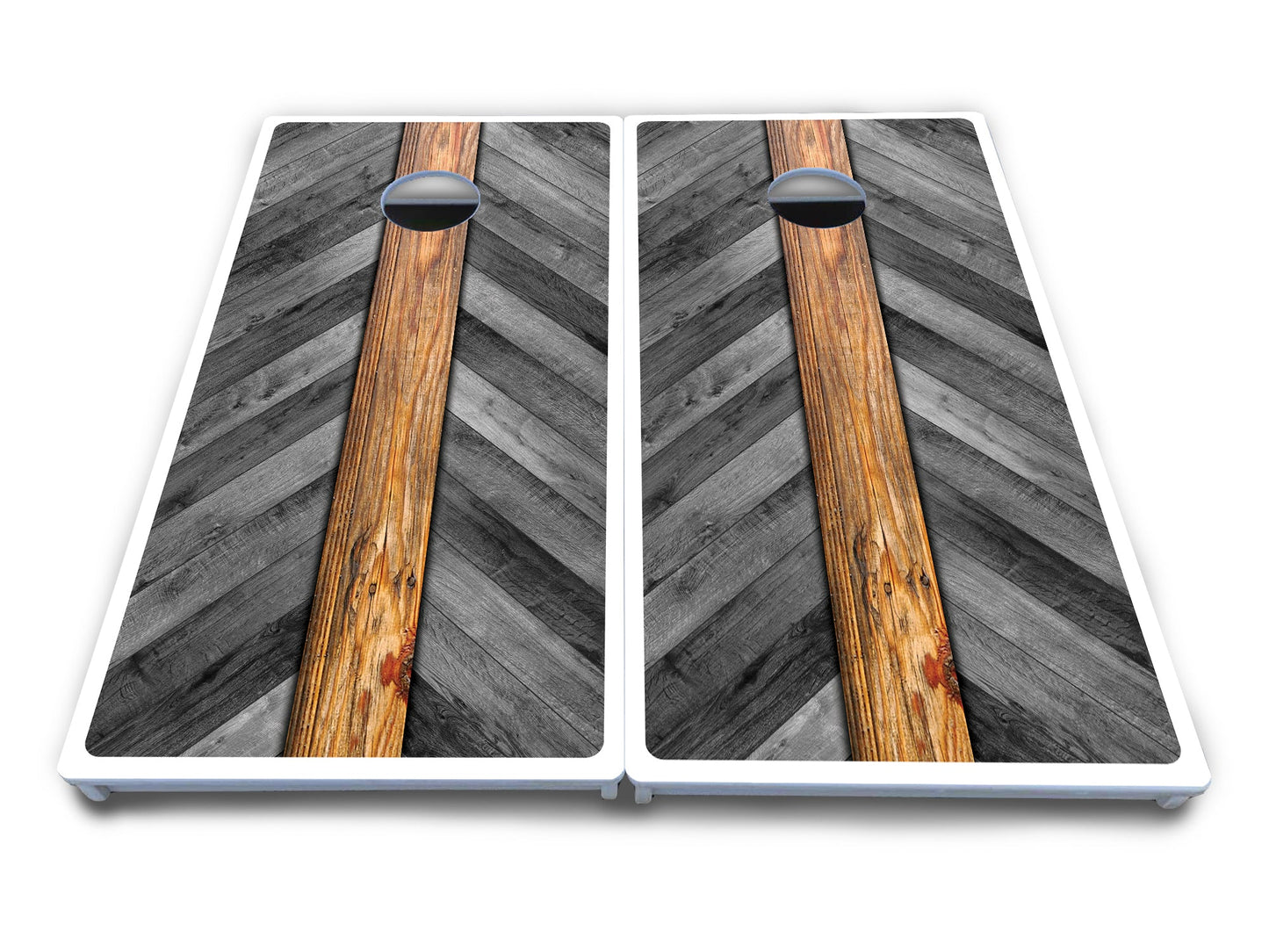 Grey Herringbone Cornhole Boards - All Weather Series
