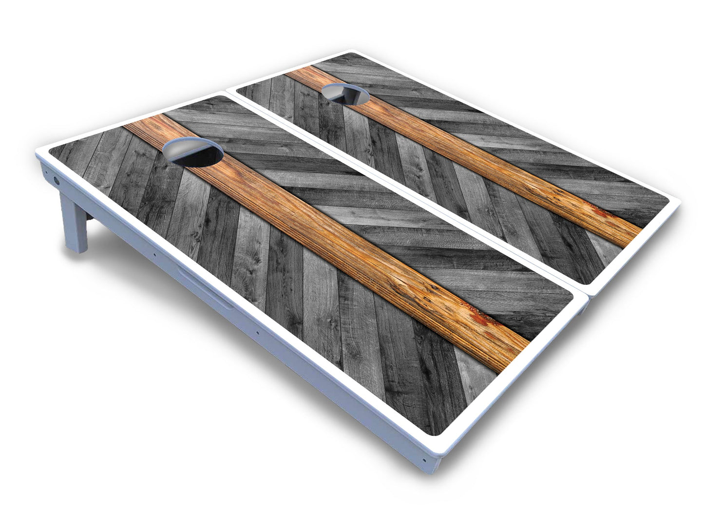 Grey Herringbone Cornhole Boards - All Weather Series