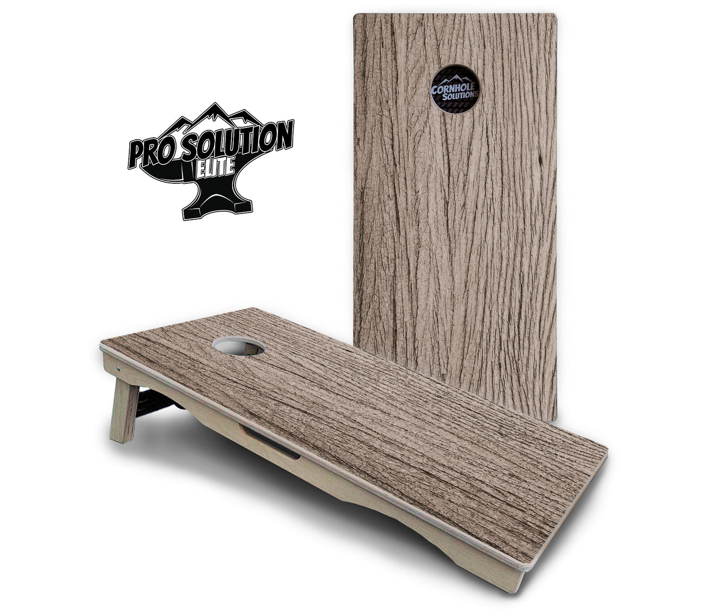 Tan Grey Wood Cornhole Boards - Pro Solution Elite Series