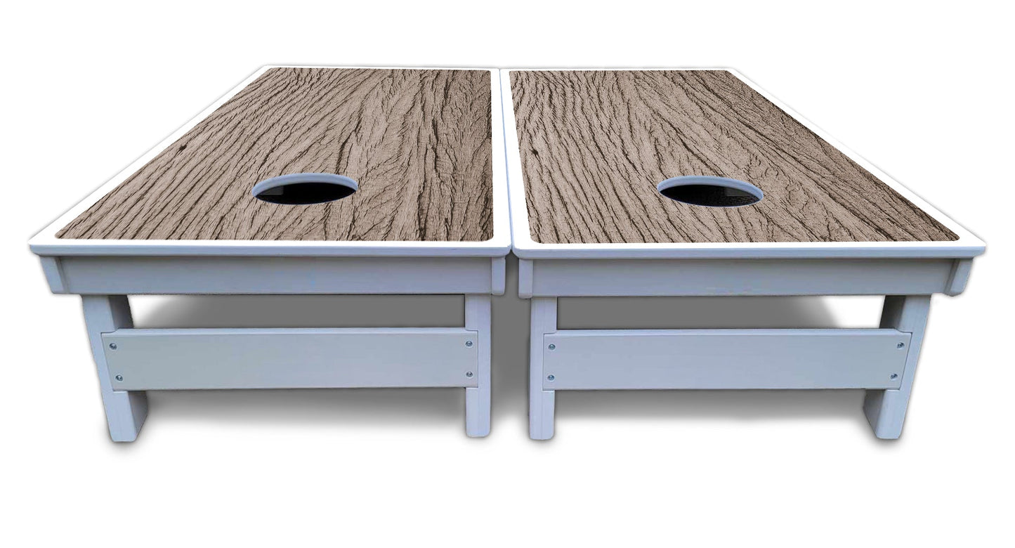 Tan Grey Wood Cornhole Boards - All Weather Series