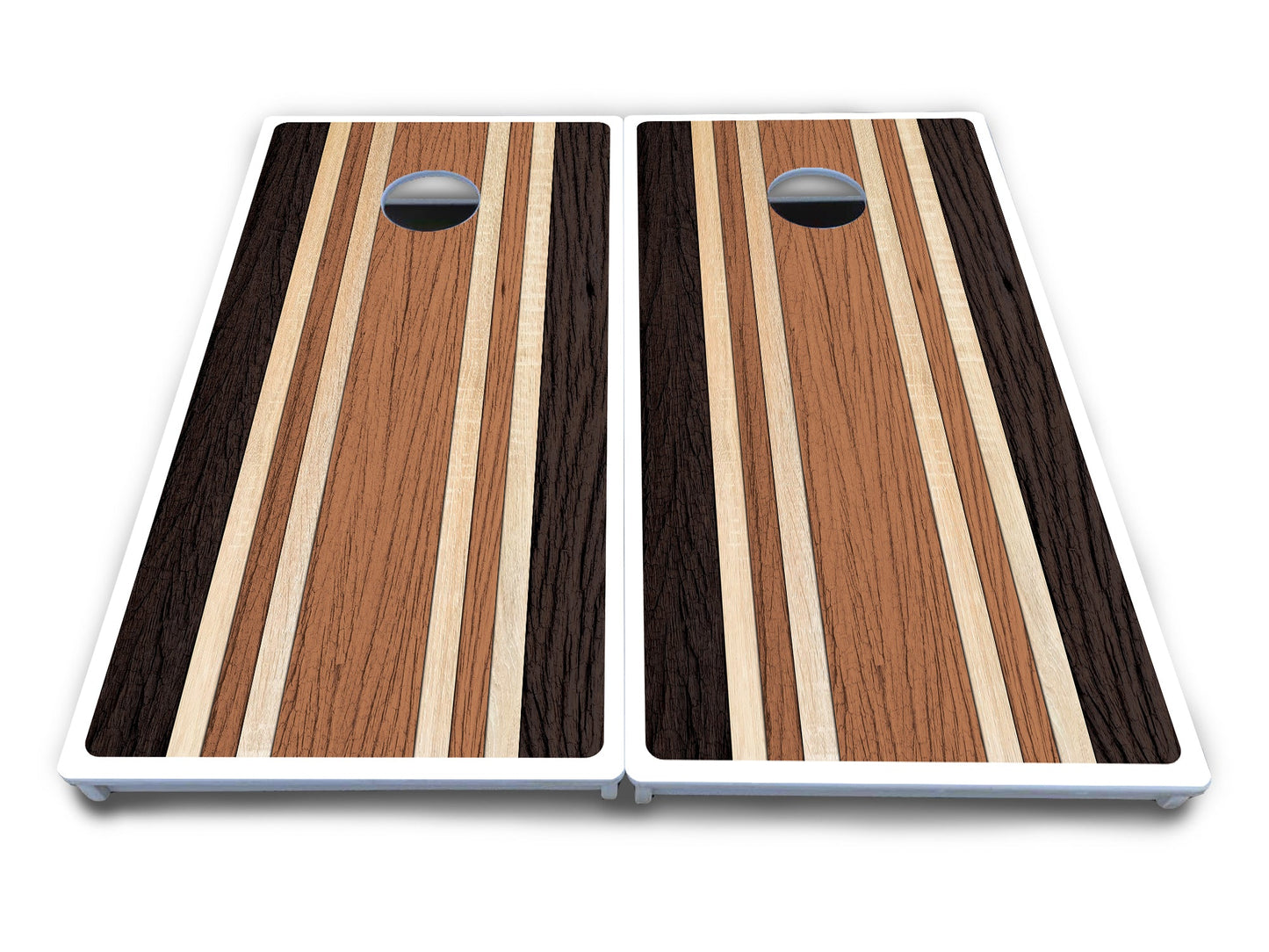 Brown Two Tone Stripes Cornhole Boards - All Weather Series