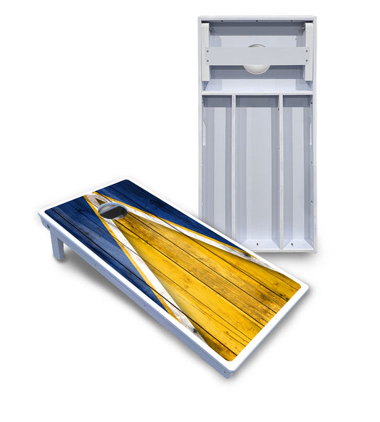 Yellow/Blue Triangle Cornhole Boards - All Weather Series