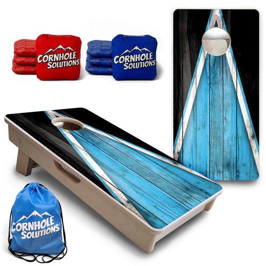 Team Color Triangle - Mini or Vacation Size Cornhole Boards (Sky Blue & Black)