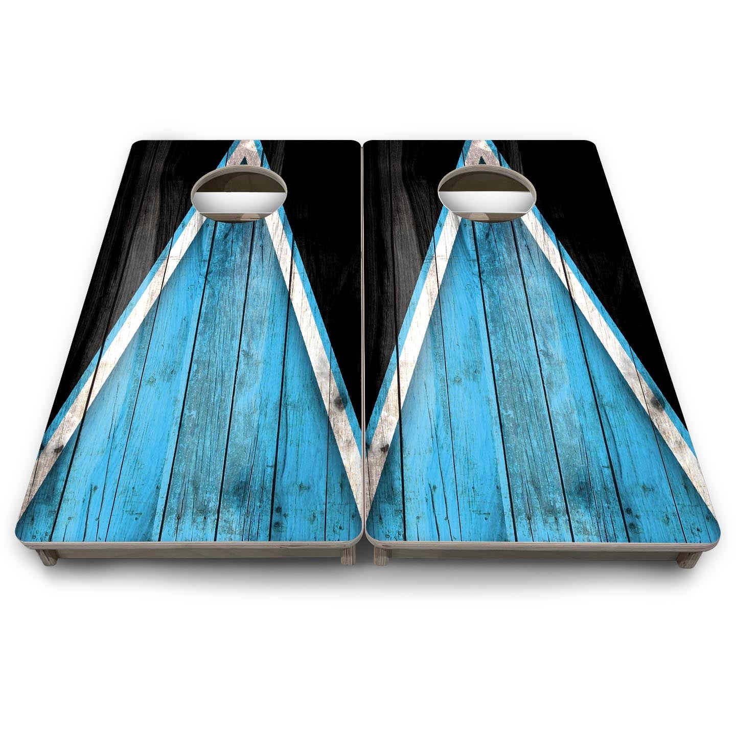 Team Color Triangle - Mini or Vacation Size Cornhole Boards (Sky Blue & Black)