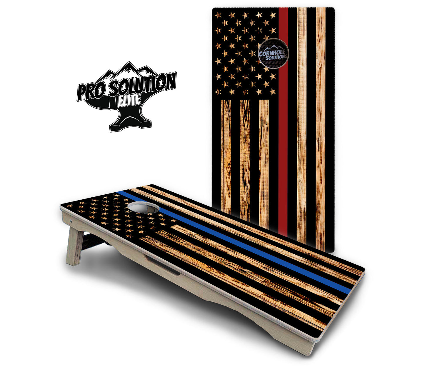 Blue & Red Line Burnt Flag Cornhole Boards - Pro Solution Elite Series