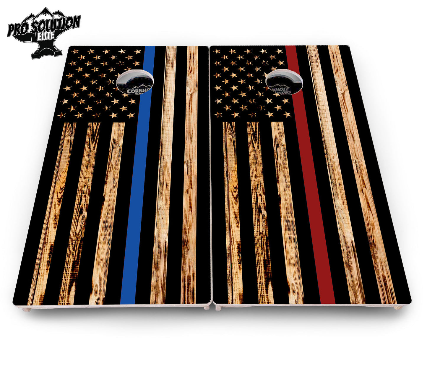 Blue & Red Line Burnt Flag Cornhole Boards - Pro Solution Elite Series